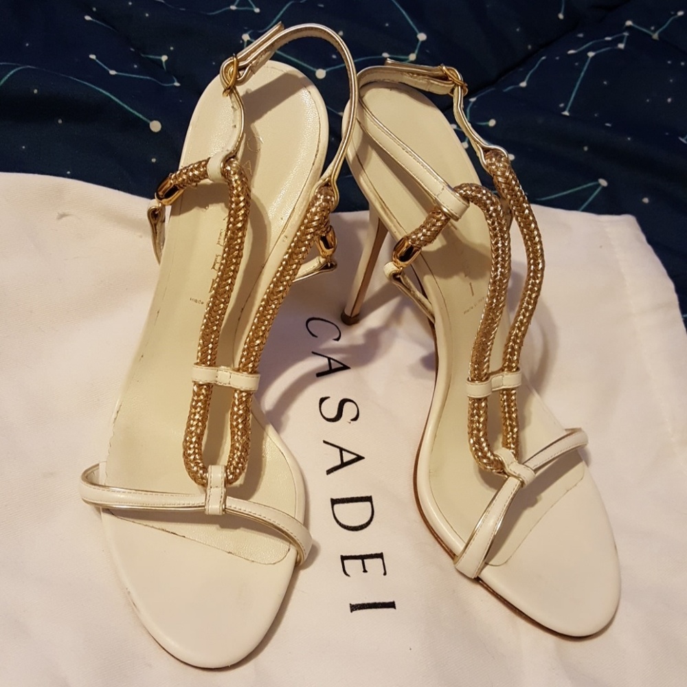 Casadei White and Gold Heels
